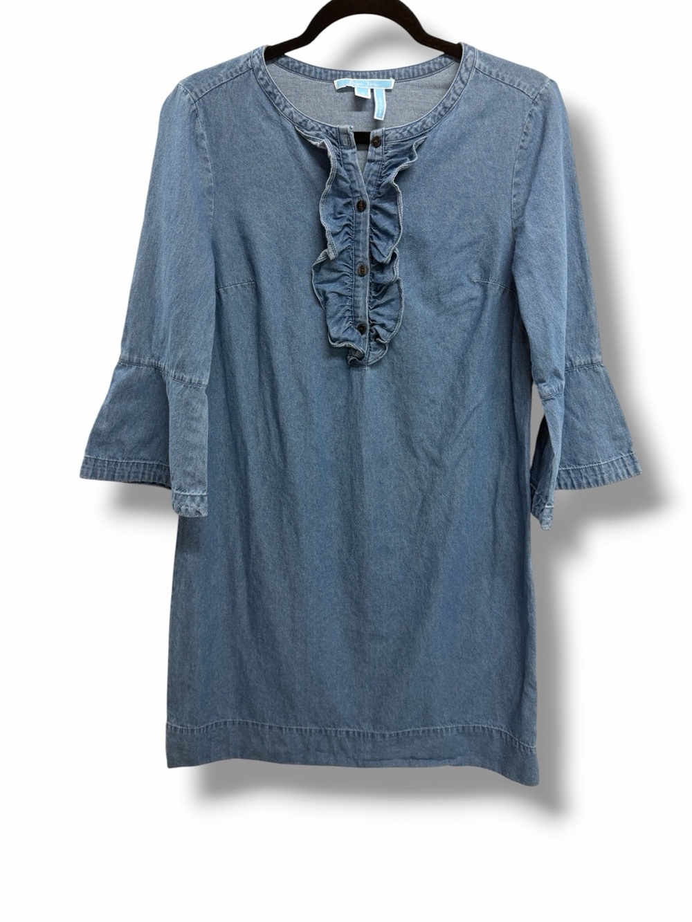 Draper James Chambray Jean Dress Ruffle Shift Bell Sleeve Cotton 6